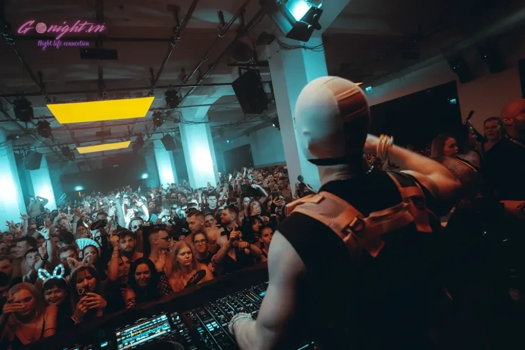Dj performing for an excited crowd at a concert.