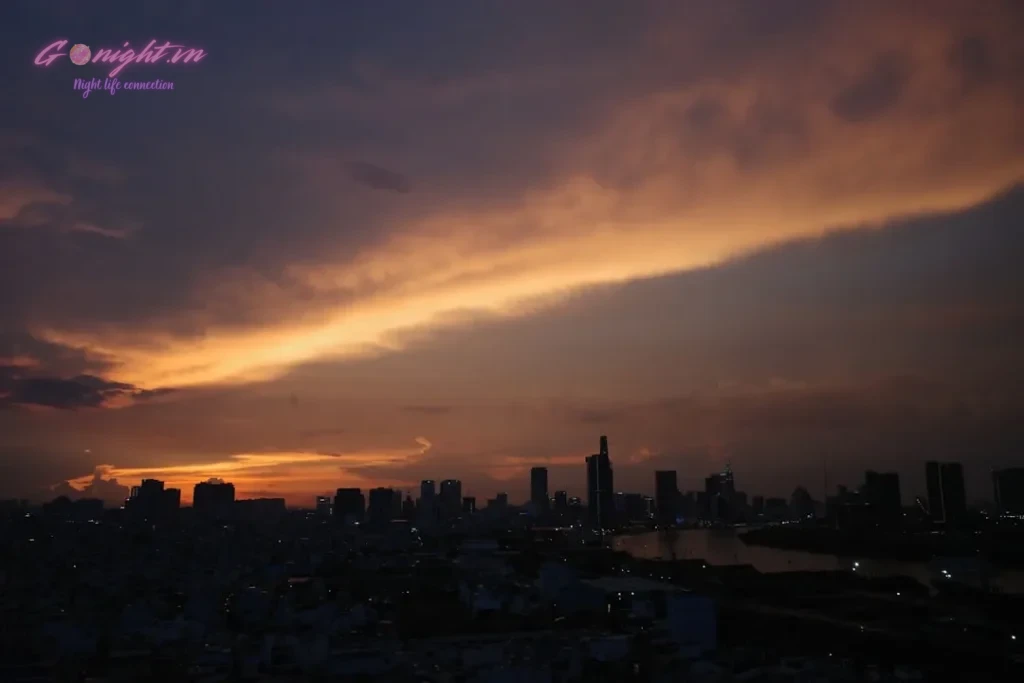 a cityscape at sunset