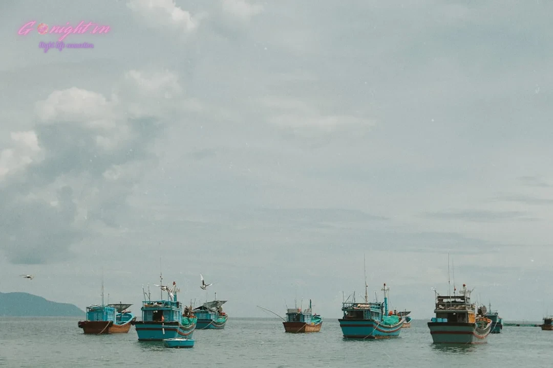 blue and brown boat on sea under white sky during daytime