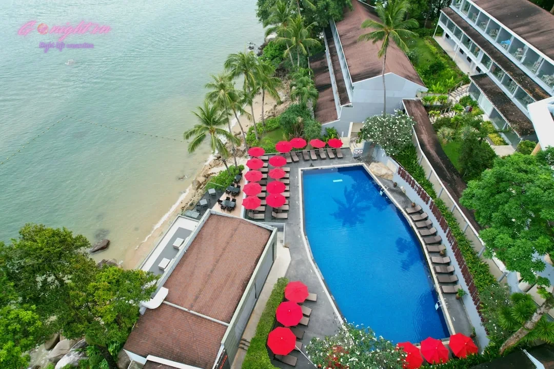 Sunset Sessions: 7 Best Rooftop Bars in Da Nang for Breathtaking Ocean Views 1 Resort with pool and beachside lounge chairs under palm trees