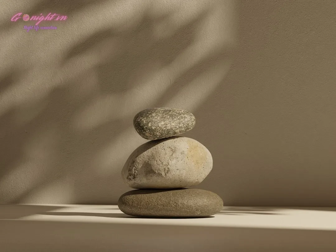 a stack of rocks sitting on top of a table
